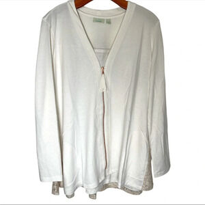 LOGO by Lori Goldstein off white Lace Back full zip cardigan women’s size Large